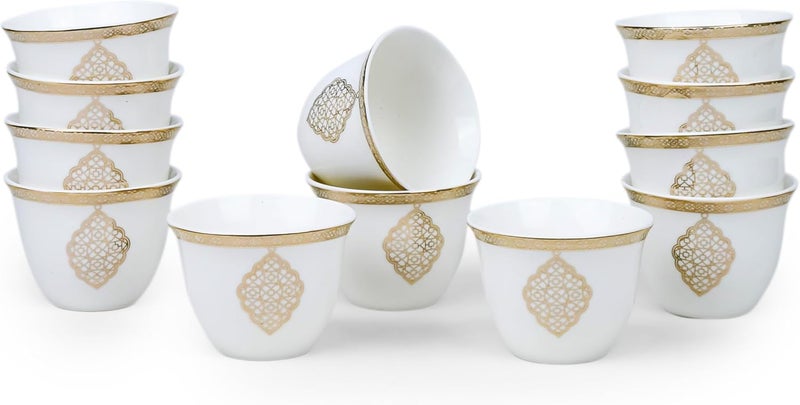 شالو فنجان قهوة زين بورسلين أبيض وذهبي 80 مل (12 قطعة) - Image 1